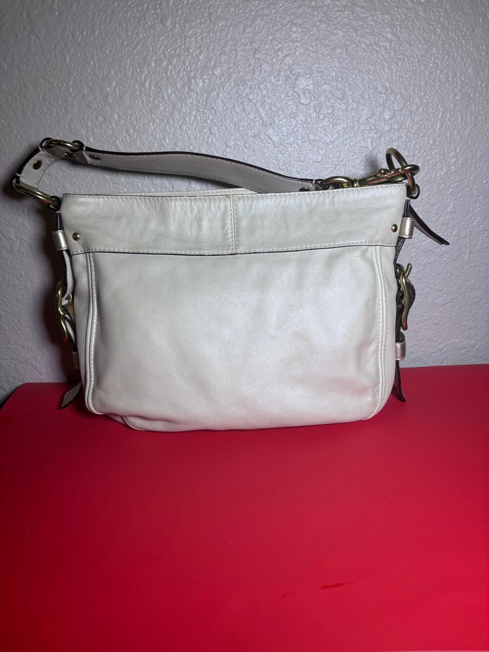 Coach Cream and Metallic Leather Hobo Bag vtg